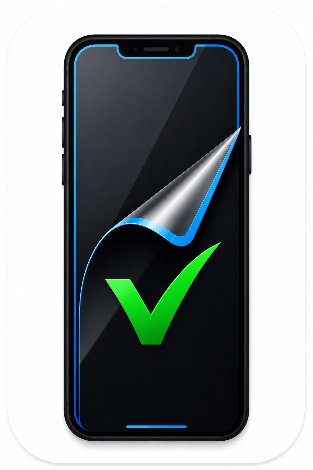 Celular com película e visto verde